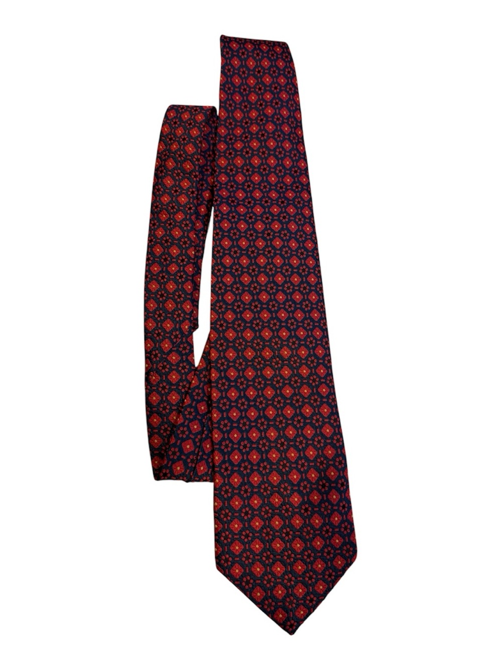 Men's Navy Tie with Red Geometric Motif